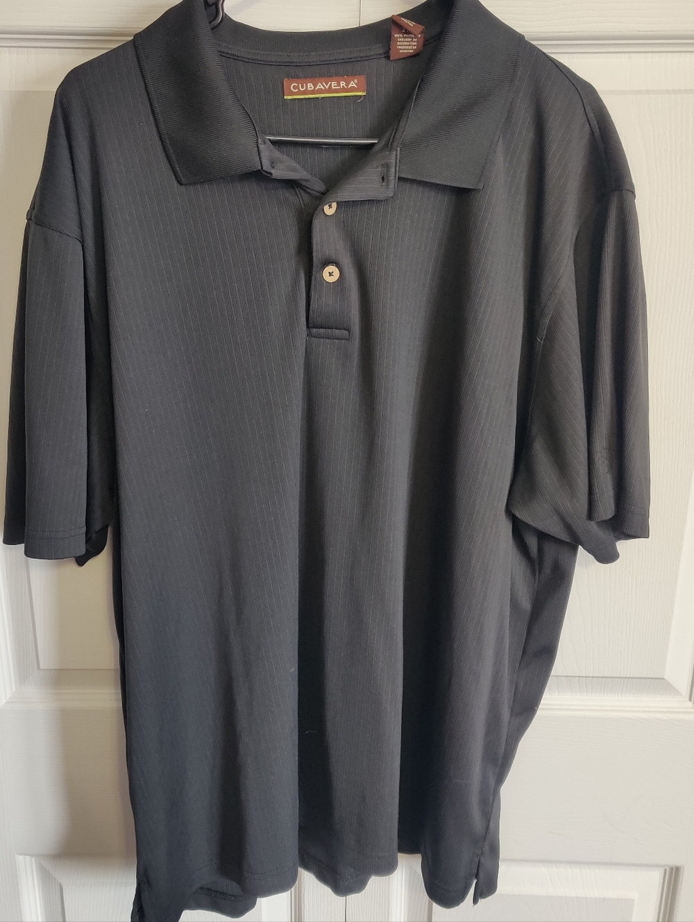 Cubavera Mens XXL Black Polo Ribbed Short Sleeve Button Down Shirt Casual 2TG
